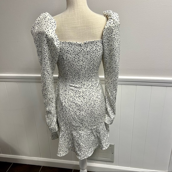 Misha Lourdetta Long Puff Sleeve Mini Dress Spot Print Snow Leopard White 4 - Picture 6 of 13